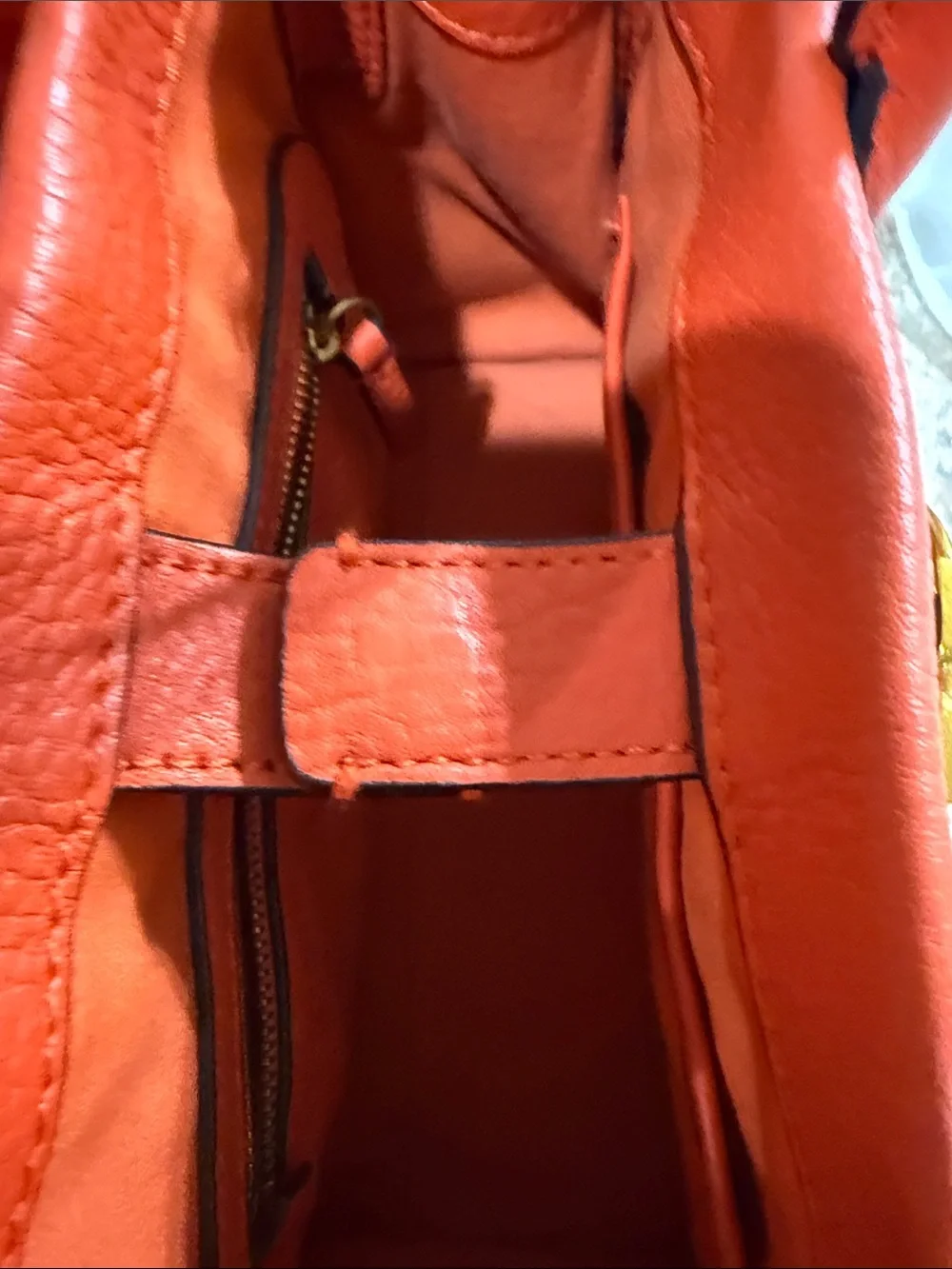 Tory Burch Orange Leather Top-Handle Satchel w/ Gold Hardware & crossbody strap.